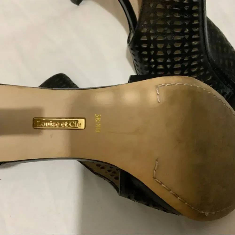 Louise et Cie Women's Black Heels Size 8 Leather Olivia Cut Out Open Toe Peep